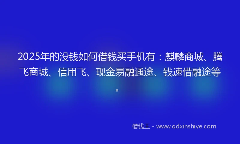 2025年的没钱如何借钱买手机有：麒麟商城、腾飞商城、信用飞、现金易融通途、钱速借融途等。
