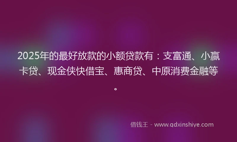 2025年的最好放款的小额贷款有：支富通、小赢卡贷、现金侠快借宝、惠商贷、中原消费金融等。