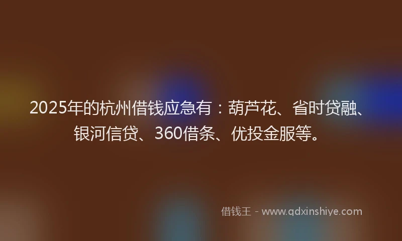 2025年的杭州借钱应急有：葫芦花、省时贷融、银河信贷、360借条、优投金服等。