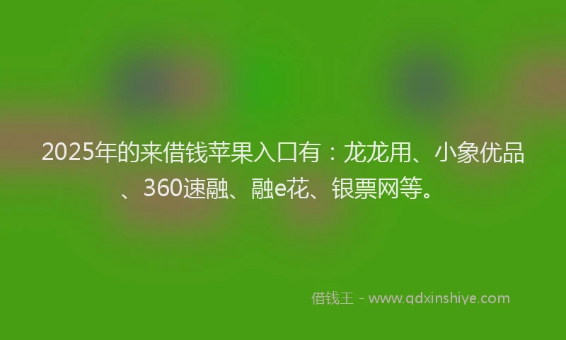 2025年的来借钱苹果入口有：龙龙用、小象优品、360速融、融e花、银票网等。