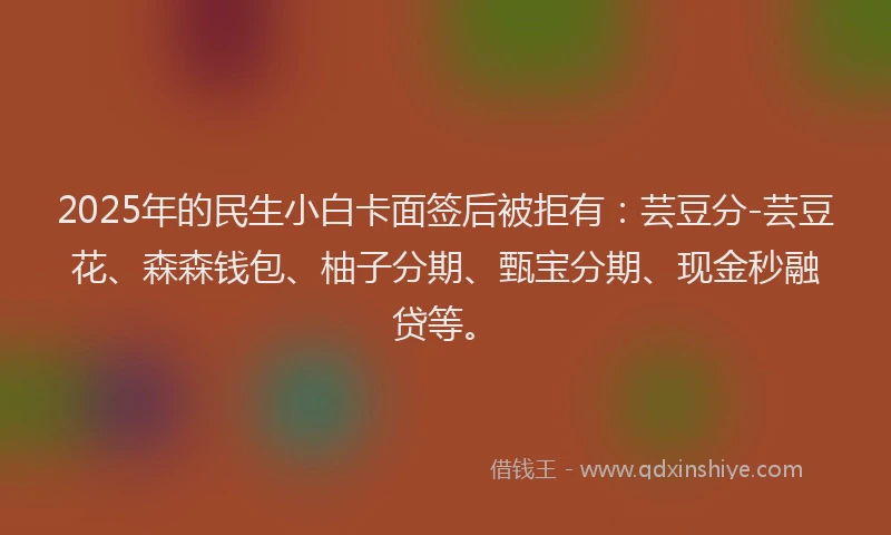 2025年的民生小白卡面签后被拒有：芸豆分-芸豆花、森森钱包、柚子分期、甄宝分期、现金秒融贷等。