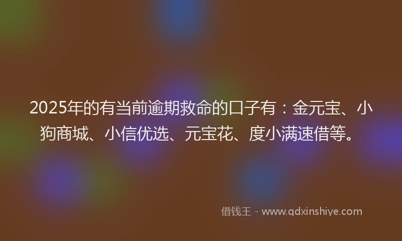 2025年的有当前逾期救命的口子有：金元宝、小狗商城、小信优选、元宝花、度小满速借等。