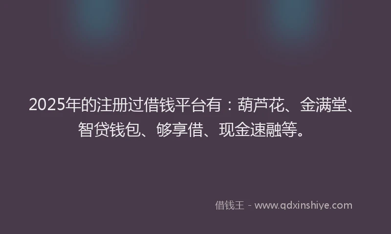 2025年的注册过借钱平台有：葫芦花、金满堂、智贷钱包、够享借、现金速融等。