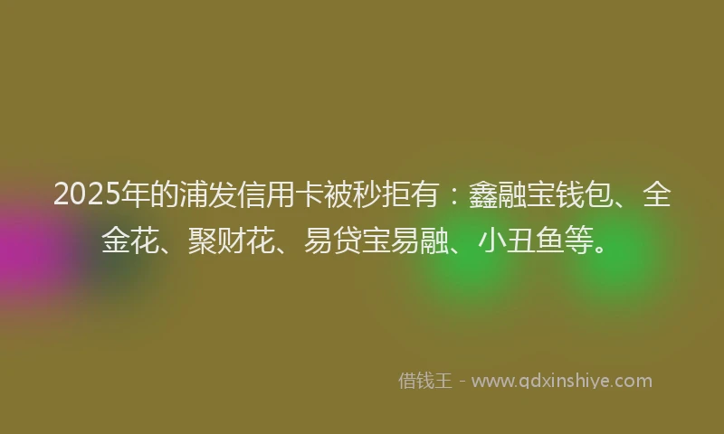 2025年的浦发信用卡被秒拒有：鑫融宝钱包、全金花、聚财花、易贷宝易融、小丑鱼等。