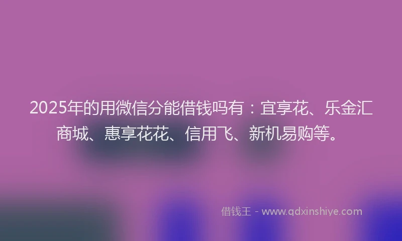 2025年的用微信分能借钱吗有：宜享花、乐金汇商城、惠享花花、信用飞、新机易购等。