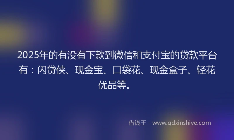 2025年的有没有下款到微信和支付宝的贷款平台有：闪贷侠、现金宝、口袋花、现金盒子、轻花优品等。