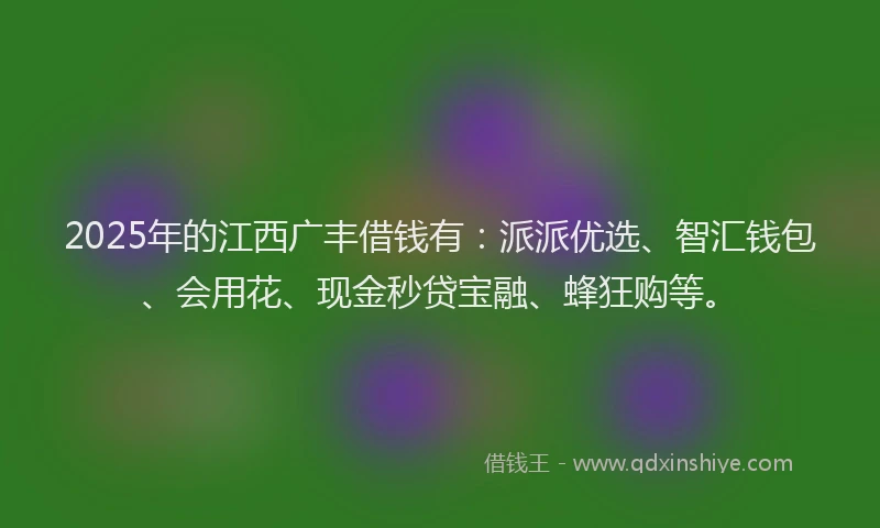 2025年的江西广丰借钱有：派派优选、智汇钱包、会用花、现金秒贷宝融、蜂狂购等。
