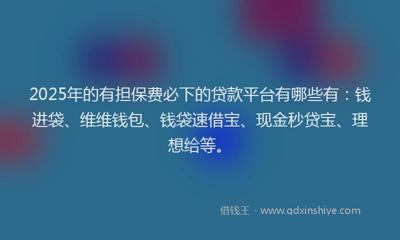 2025年的有担保费必下的贷款平台有哪些有：钱进袋、维维钱包、钱袋速借宝、现金秒贷宝、理想给等。