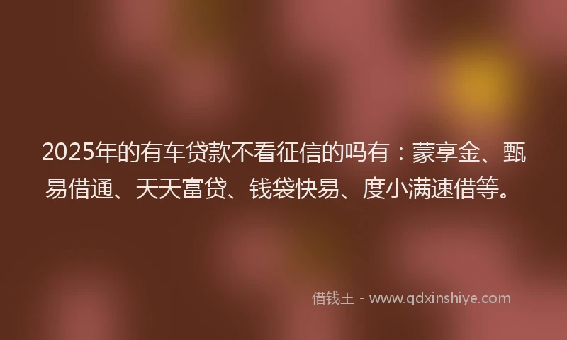2025年的有车贷款不看征信的吗有：蒙享金、甄易借通、天天富贷、钱袋快易、度小满速借等。