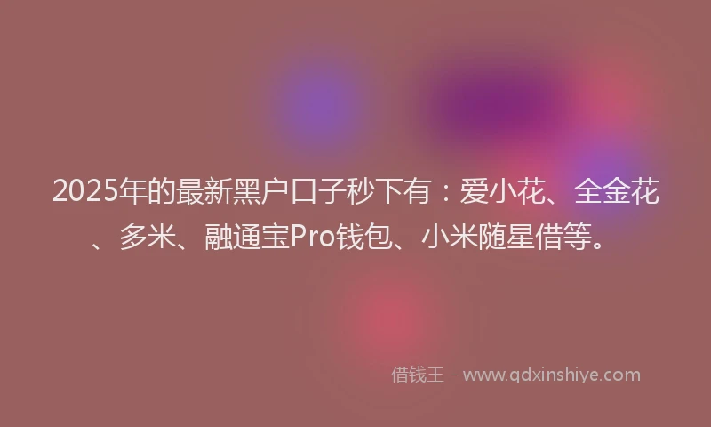 2025年的最新黑户口子秒下有：爱小花、全金花、多米、融通宝Pro钱包、小米随星借等。