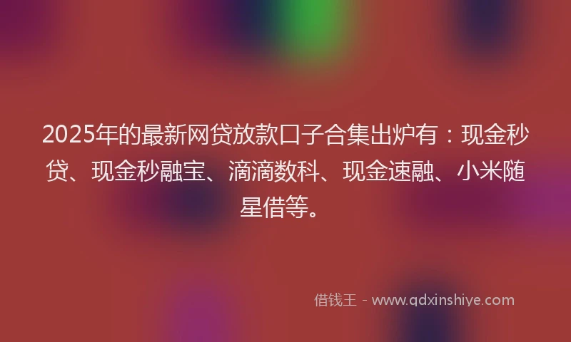 2025年的最新网贷放款口子合集出炉有：现金秒贷、现金秒融宝、滴滴数科、现金速融、小米随星借等。