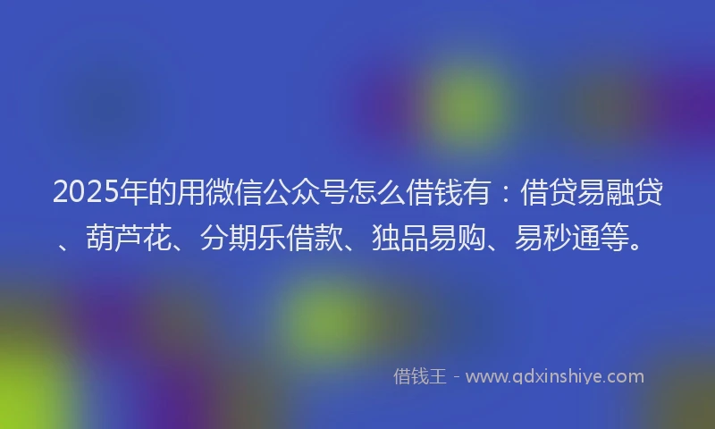 2025年的用微信公众号怎么借钱有：借贷易融贷、葫芦花、分期乐借款、独品易购、易秒通等。