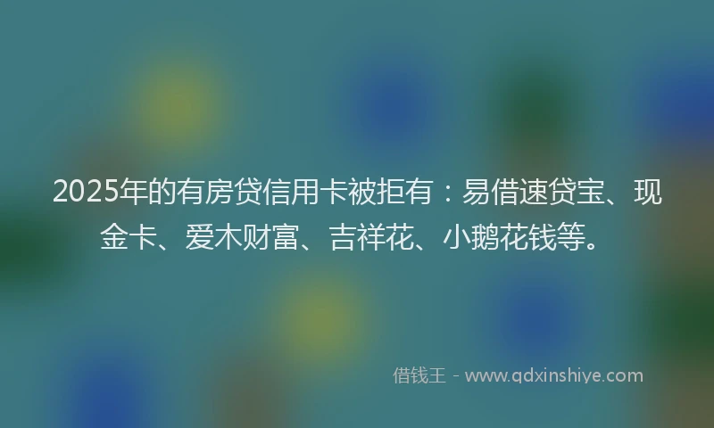 2025年的有房贷信用卡被拒有：易借速贷宝、现金卡、爱木财富、吉祥花、小鹅花钱等。