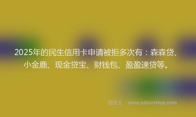 2025年的民生信用卡申请被拒多次有：森森贷、小金鹿、现金贷宝、财钱包、盈盈速贷等。
