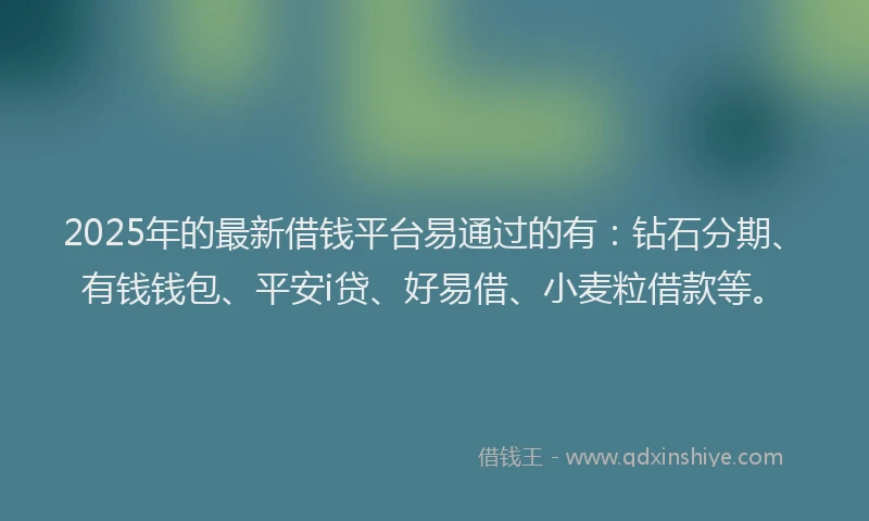 2025年的最新借钱平台易通过的有：钻石分期、有钱钱包、平安i贷、好易借、小麦粒借款等。