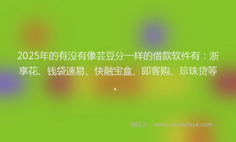 2025年的有没有像芸豆分一样的借款软件有：浙享花、钱袋速易、快融宝盒、即客购、珍珠贷等。