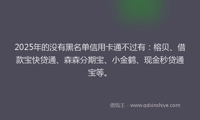 2025年的没有黑名单信用卡通不过有：榕贝、借款宝快贷通、森森分期宝、小金鹤、现金秒贷通宝等。