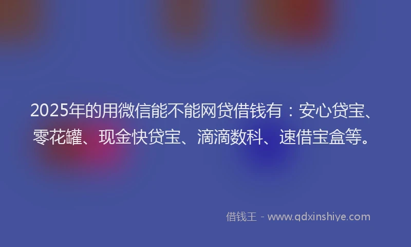 2025年的用微信能不能网贷借钱有：安心贷宝、零花罐、现金快贷宝、滴滴数科、速借宝盒等。