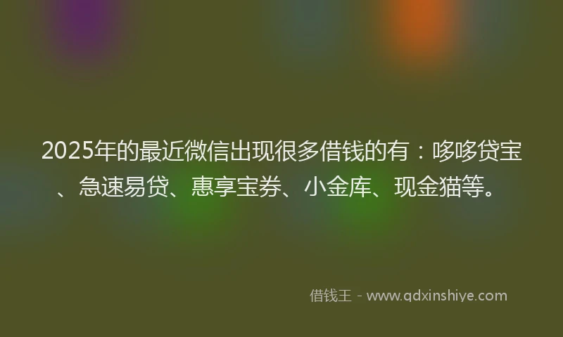 2025年的最近微信出现很多借钱的有：哆哆贷宝、急速易贷、惠享宝券、小金库、现金猫等。