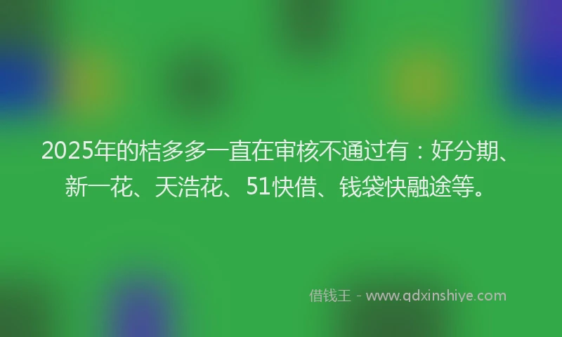 2025年的桔多多一直在审核不通过有：好分期、新一花、天浩花、51快借、钱袋快融途等。