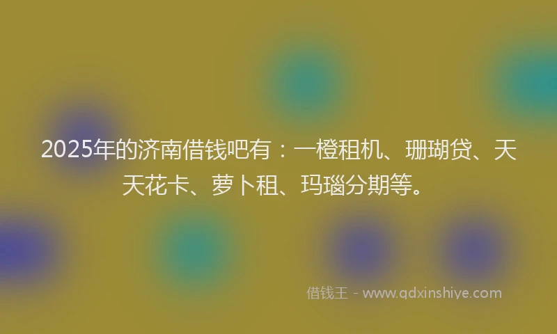 2025年的济南借钱吧有：一橙租机、珊瑚贷、天天花卡、萝卜租、玛瑙分期等。