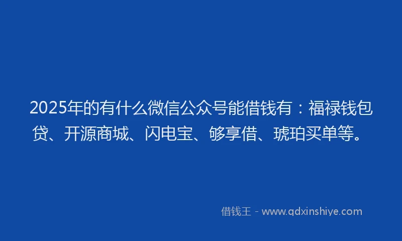 2025年的有什么微信公众号能借钱有：福禄钱包贷、开源商城、闪电宝、够享借、琥珀买单等。
