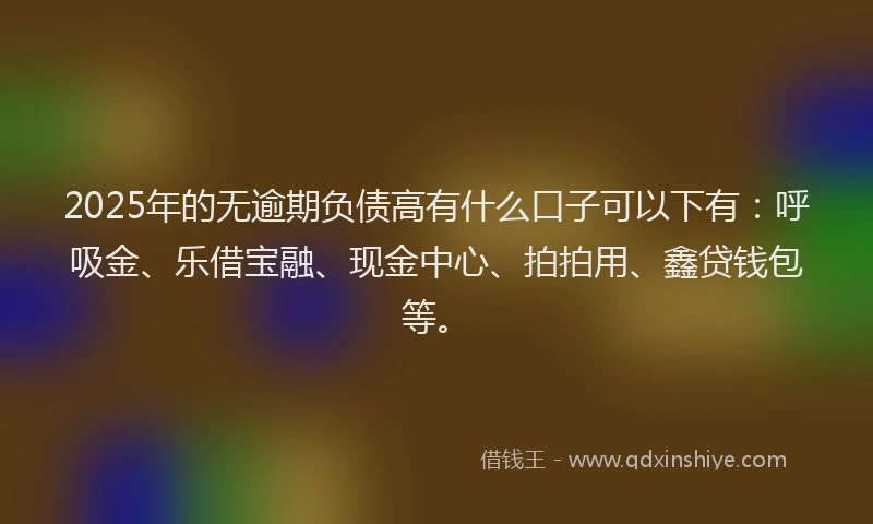 2025年的无逾期负债高有什么口子可以下有：呼吸金、乐借宝融、现金中心、拍拍用、鑫贷钱包等。