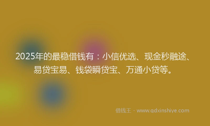 2025年的最稳借钱有：小信优选、现金秒融途、易贷宝易、钱袋瞬贷宝、万通小贷等。
