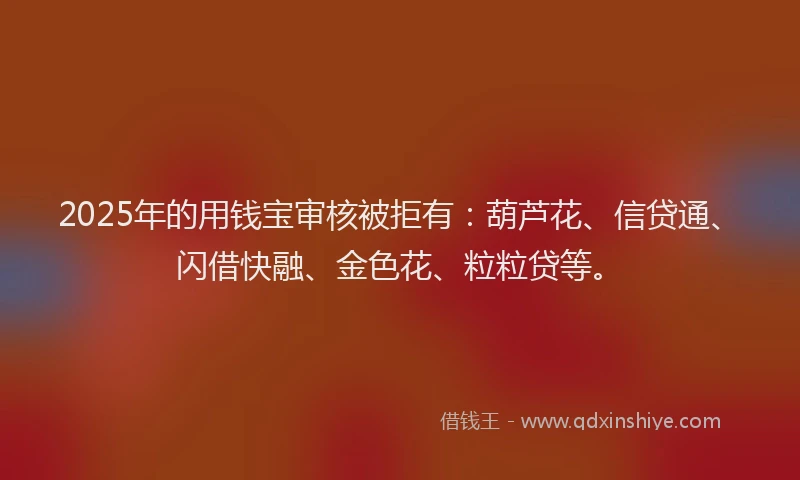 2025年的用钱宝审核被拒有：葫芦花、信贷通、闪借快融、金色花、粒粒贷等。