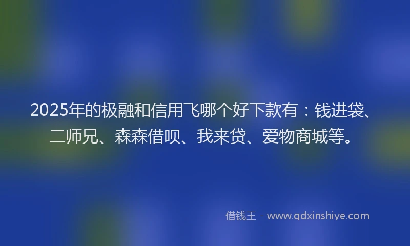 2025年的极融和信用飞哪个好下款有：钱进袋、二师兄、森森借呗、我来贷、爱物商城等。