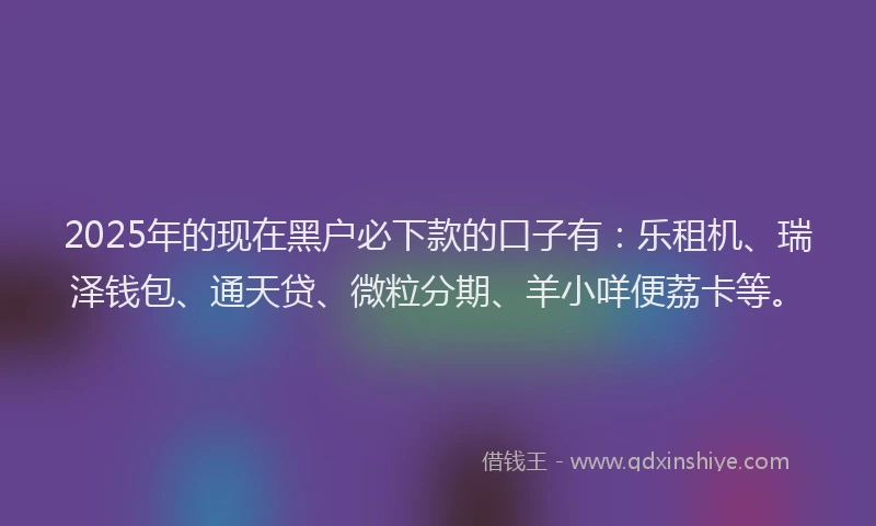 2025年的现在黑户必下款的口子有：乐租机、瑞泽钱包、通天贷、微粒分期、羊小咩便荔卡等。