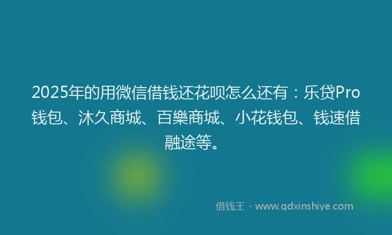2025年的用微信借钱还花呗怎么还有：乐贷Pro钱包、沐久商城、百樂商城、小花钱包、钱速借融途等。
