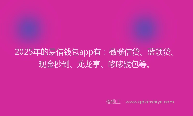 2025年的易借钱包app有：橄榄信贷、蓝领贷、现金秒到、龙龙享、哆哆钱包等。