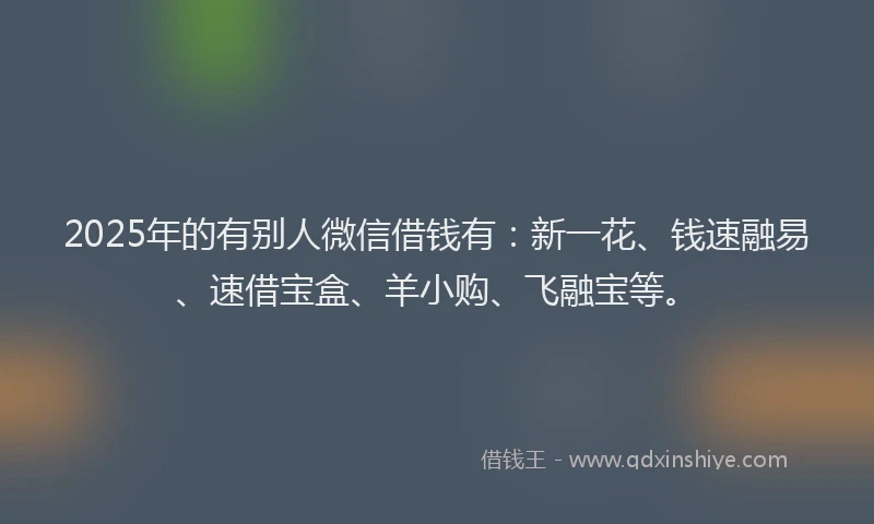 2025年的有别人微信借钱有：新一花、钱速融易、速借宝盒、羊小购、飞融宝等。