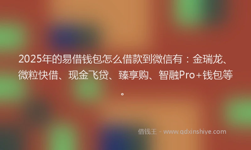 2025年的易借钱包怎么借款到微信有：金瑞龙、微粒快借、现金飞贷、臻享购、智融Pro+钱包等。