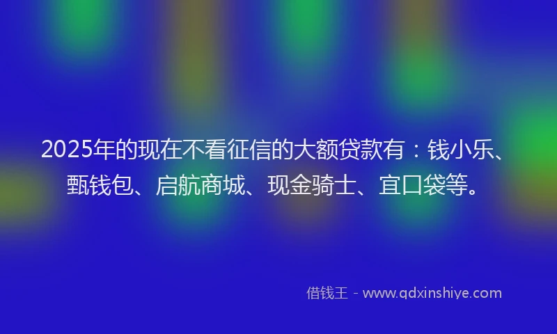 2025年的现在不看征信的大额贷款有：钱小乐、甄钱包、启航商城、现金骑士、宜口袋等。