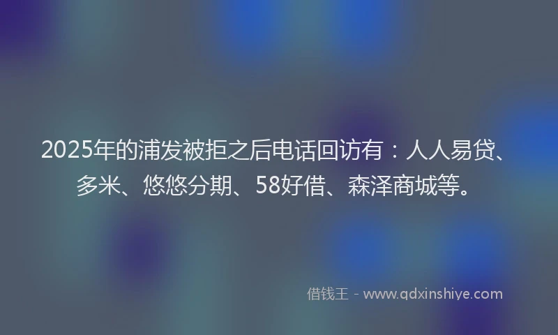 2025年的浦发被拒之后电话回访有：人人易贷、多米、悠悠分期、58好借、森泽商城等。