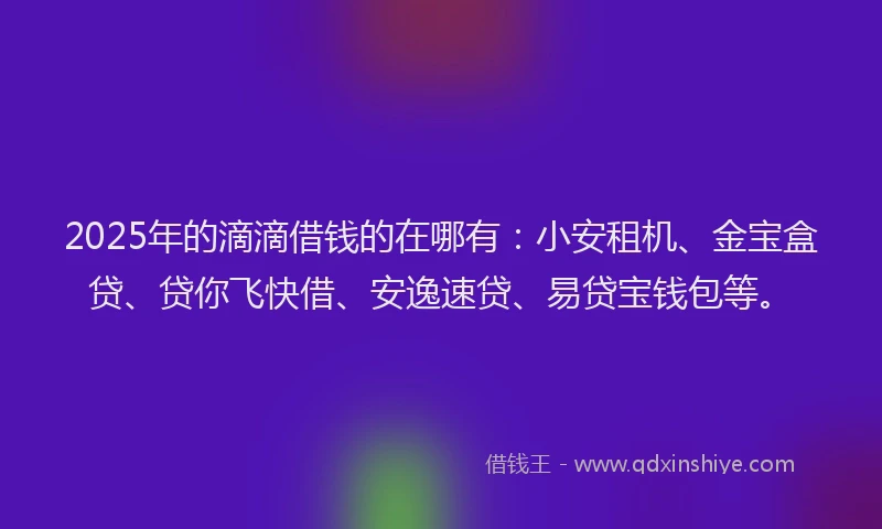 2025年的滴滴借钱的在哪有：小安租机、金宝盒贷、贷你飞快借、安逸速贷、易贷宝钱包等。