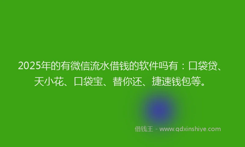 2025年的有微信流水借钱的软件吗有：口袋贷、天小花、口袋宝、替你还、捷速钱包等。