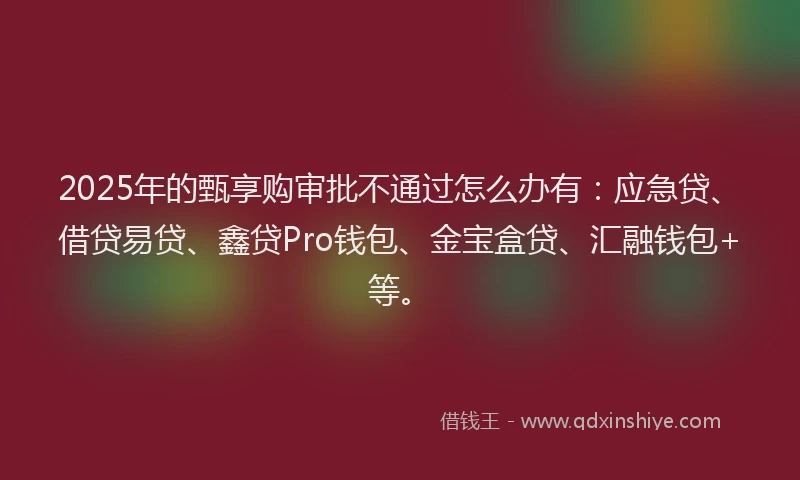 2025年的甄享购审批不通过怎么办有：应急贷、借贷易贷、鑫贷Pro钱包、金宝盒贷、汇融钱包+等。