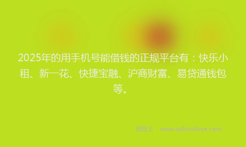 2025年的用手机号能借钱的正规平台有：快乐小租、新一花、快捷宝融、沪商财富、易贷通钱包等。