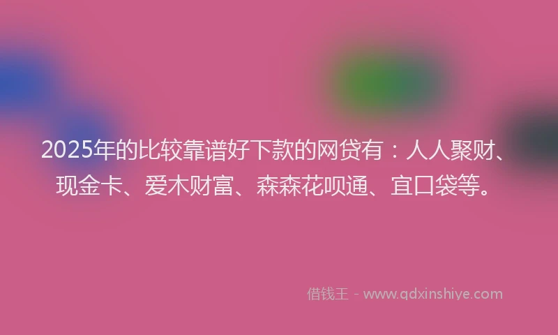 2025年的比较靠谱好下款的网贷有：人人聚财、现金卡、爱木财富、森森花呗通、宜口袋等。