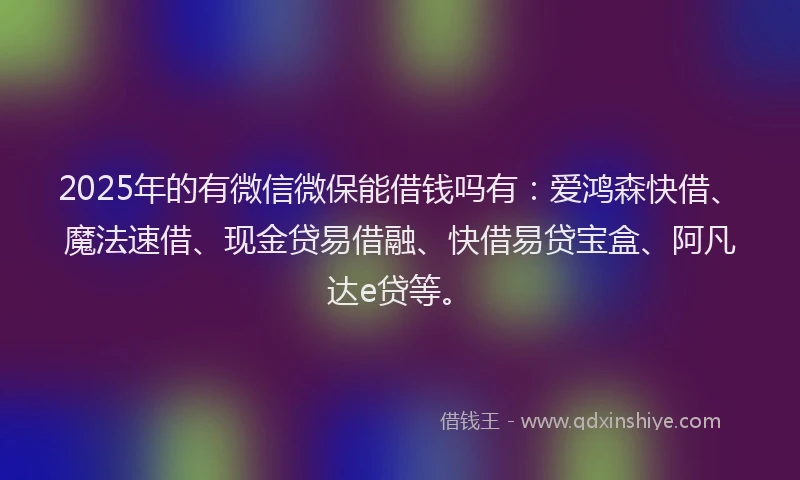 2025年的有微信微保能借钱吗有：爱鸿森快借、魔法速借、现金贷易借融、快借易贷宝盒、阿凡达e贷等。