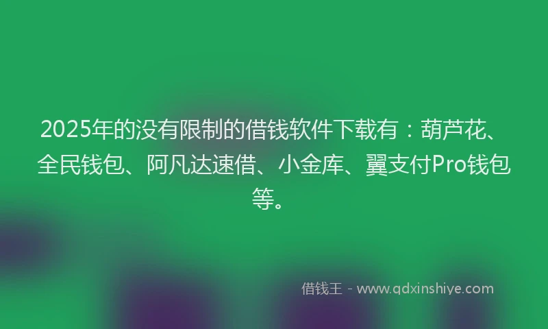 2025年的没有限制的借钱软件下载有：葫芦花、全民钱包、阿凡达速借、小金库、翼支付Pro钱包等。