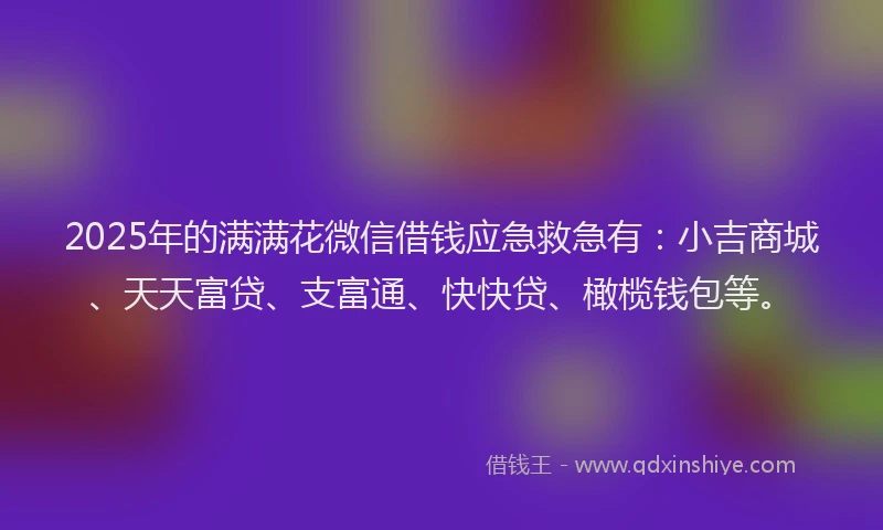 2025年的满满花微信借钱应急救急有：小吉商城、天天富贷、支富通、快快贷、橄榄钱包等。