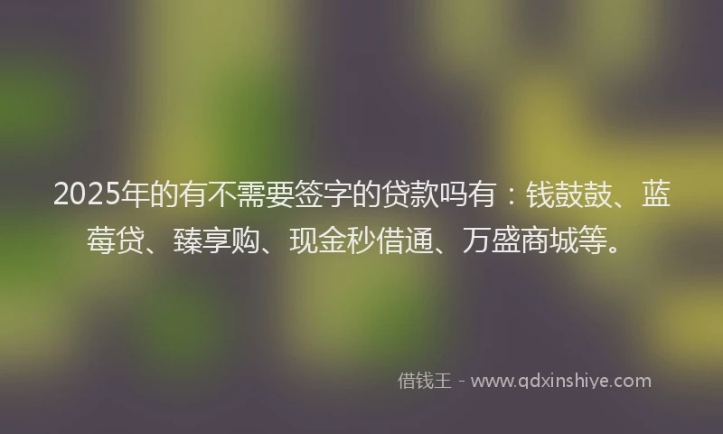 2025年的有不需要签字的贷款吗有：钱鼓鼓、蓝莓贷、臻享购、现金秒借通、万盛商城等。