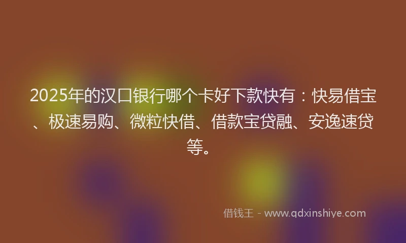 2025年的汉口银行哪个卡好下款快有：快易借宝、极速易购、微粒快借、借款宝贷融、安逸速贷等。