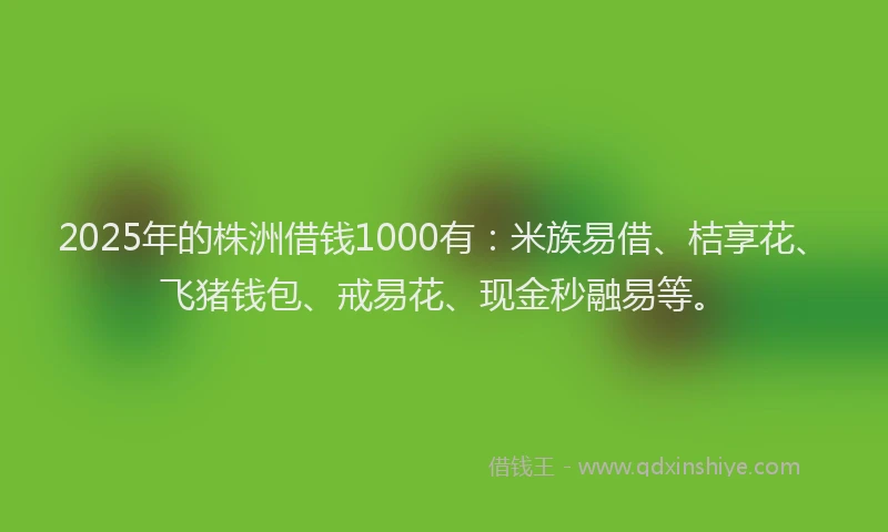 2025年的株洲借钱1000有：米族易借、桔享花、飞猪钱包、戒易花、现金秒融易等。