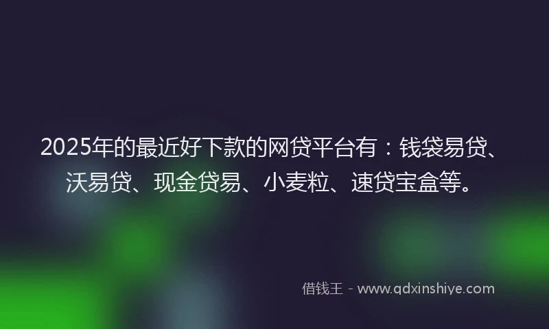 2025年的最近好下款的网贷平台有：钱袋易贷、沃易贷、现金贷易、小麦粒、速贷宝盒等。