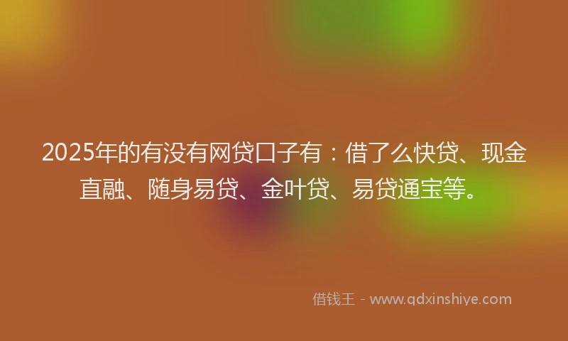 2025年的有没有网贷口子有：借了么快贷、现金直融、随身易贷、金叶贷、易贷通宝等。